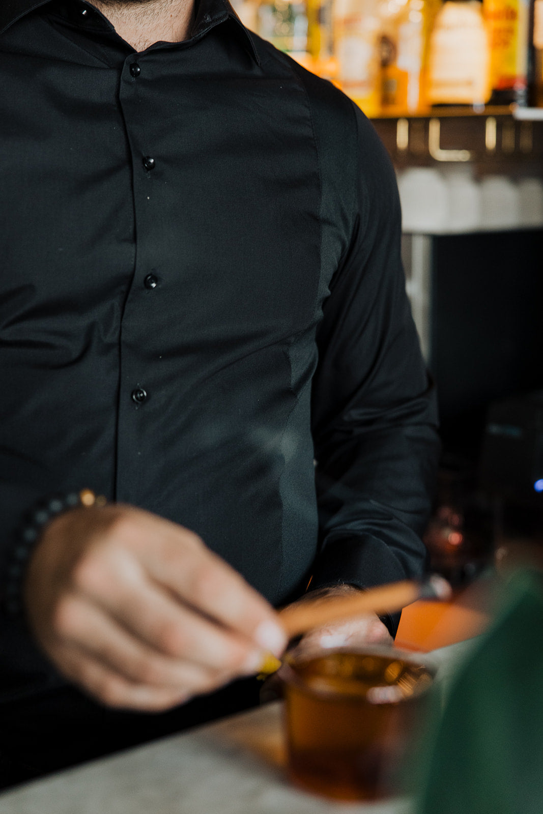 Men's Work Shirt slim-fit black sweat-proof work shirt with 4-way stretch and antimicrobial fabric technology.
