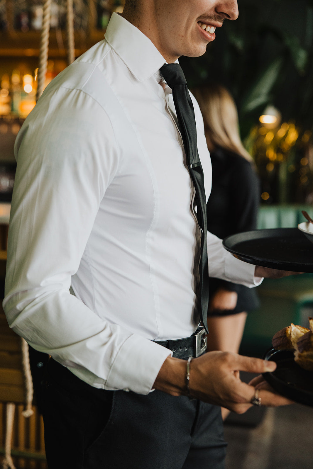 Men's Work Shirt slim fit white sweat-proof dress shirt with 4-way stretch and anti-microbial fabric technology
