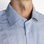Men's HEX Nº 6 WorkShirt in Glacier, close-up of collar and hex pattern