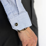 Men's HEX Nº 6 WorkShirt in Glacier, close-up of cuff and hex pattern