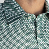 Men's HEX Nº 6 WorkShirt in Emerald, close-up of collar and hex pattern