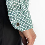 Men's HEX Nº 6 WorkShirt in Emerald, close-up of cuff and hex pattern