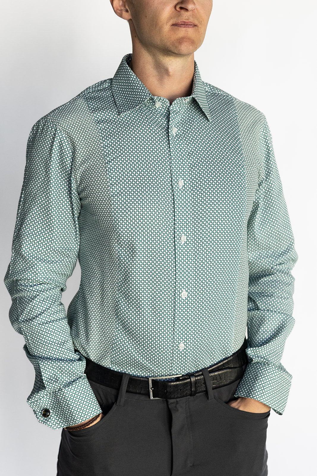 Men's HEX Nº 6 WorkShirt in Emerald, long sleeve front view