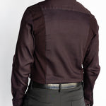 Back view of the men's Bordeaux Arrowhead WorkShirt showing the burgundy and black geometric pattern and tailored fit.