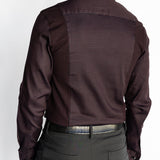 Back view of the men's Bordeaux Arrowhead WorkShirt showing the burgundy and black geometric pattern and tailored fit.
