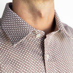 Men's HEX Nº 6 WorkShirt in Ruby, close-up of collar and hex pattern