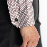 Men's HEX Nº 6 WorkShirt in Ruby, close-up of cuff and hex pattern