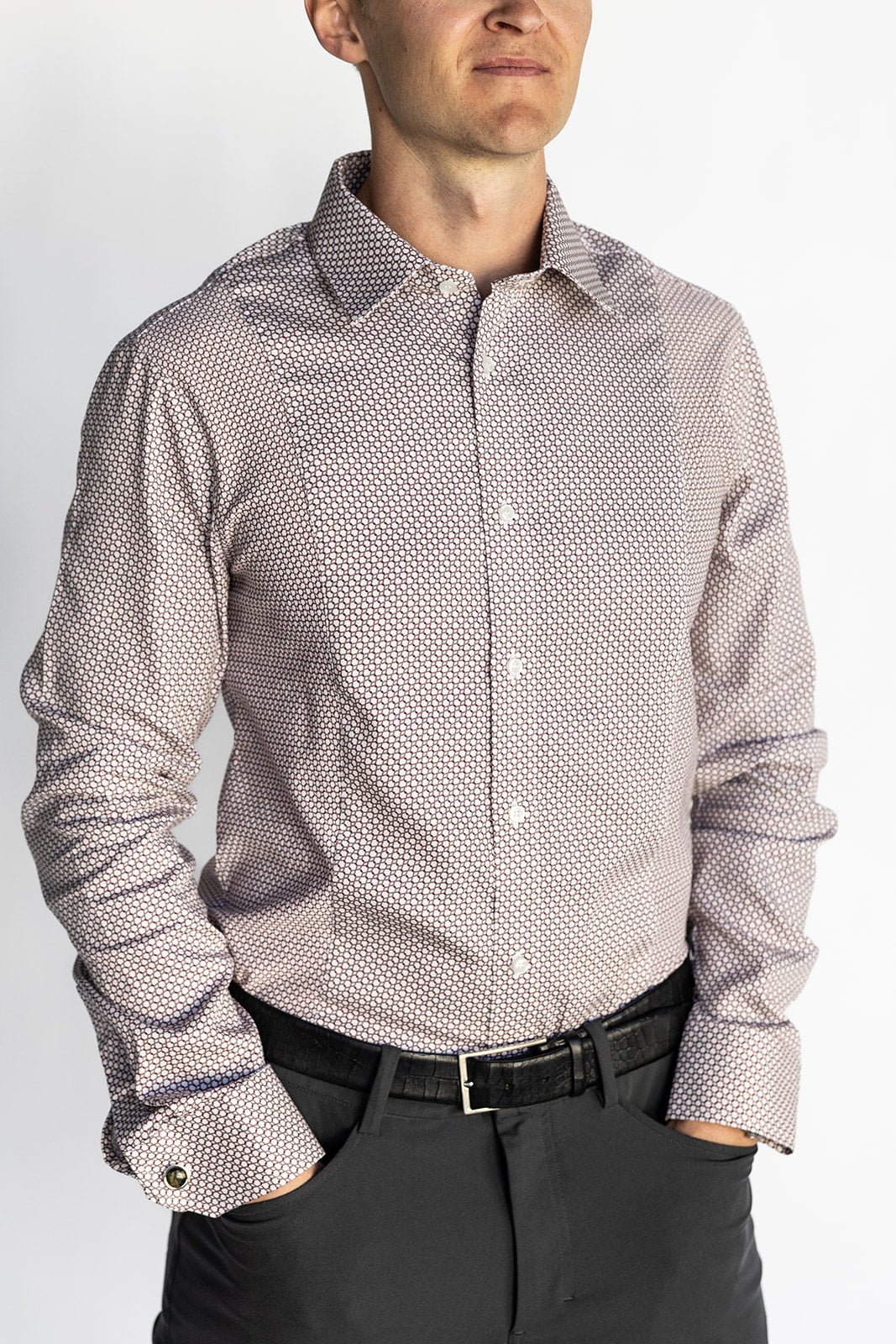 Men's HEX Nº 6 WorkShirt in Ruby, long sleeve front view