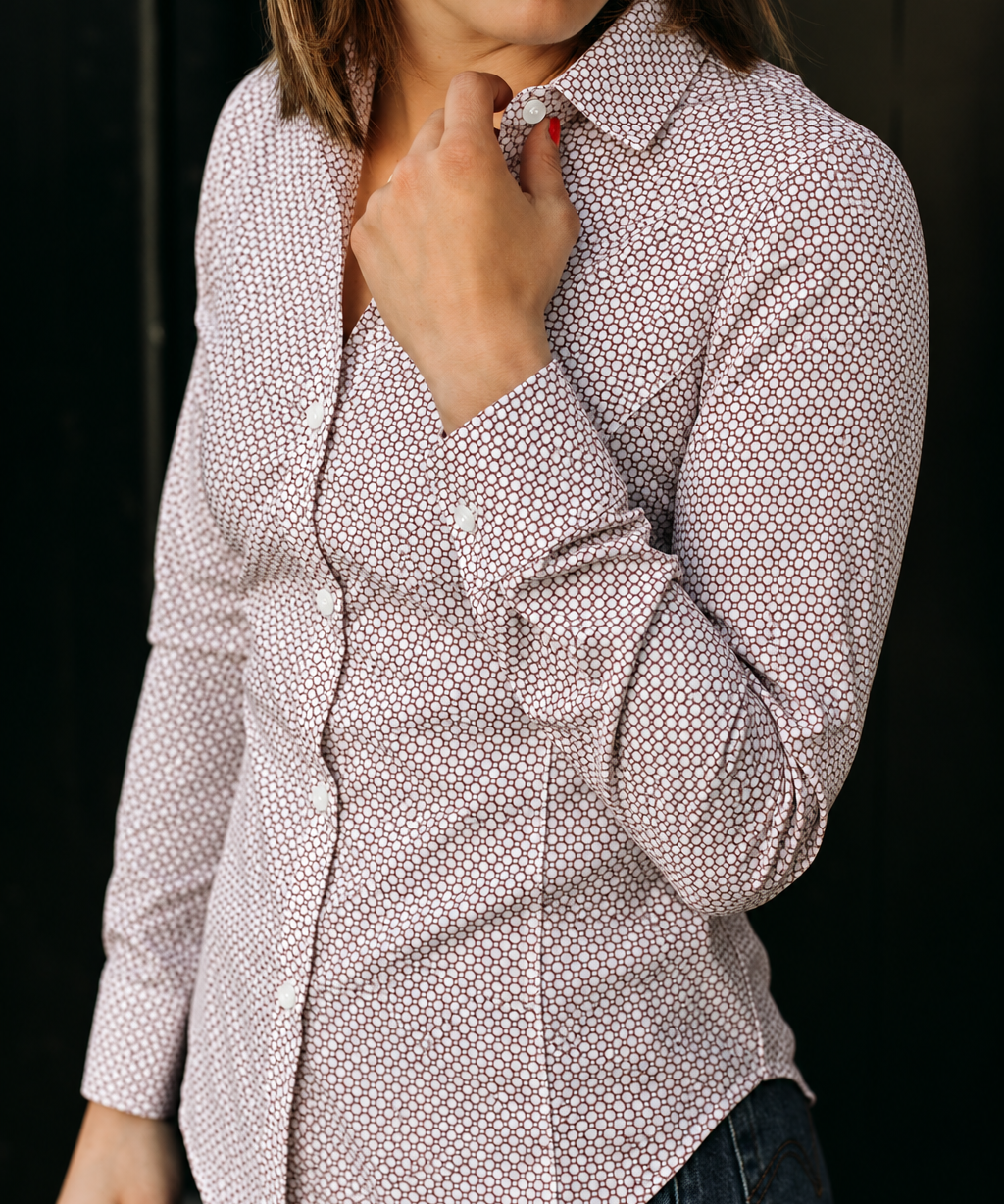 Women's HEX Nº 6 WorkShirt in Ruby, long sleeve front view