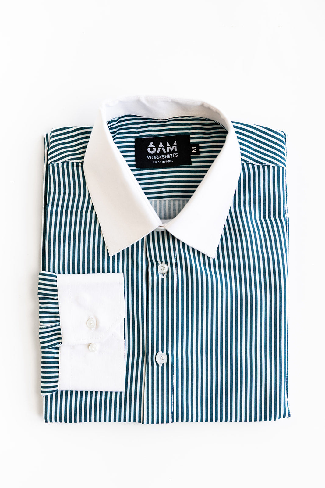 Striped shirt with white collar and buttons on a white background