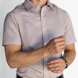 Men's HEX Nº 6 WorkShirt in Ruby, short sleeve front lifestyle view