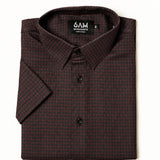 Folded men's short-sleeve Bordeaux Arrowhead WorkShirt showing the burgundy and black pattern, collar and buttons.
